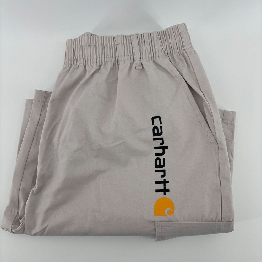 Carhartt Cargo Shorts Tan Mens 2XL Elastic Waist Logo Workwear Hiking New